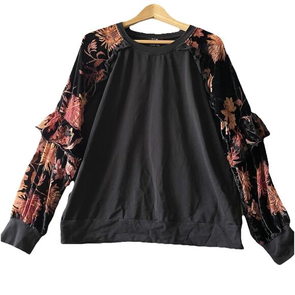 Miss Me Burnout Velvet Floral Bell Sleeve Top Whimsigoth Boho Grunge Large - Picture 1 of 6